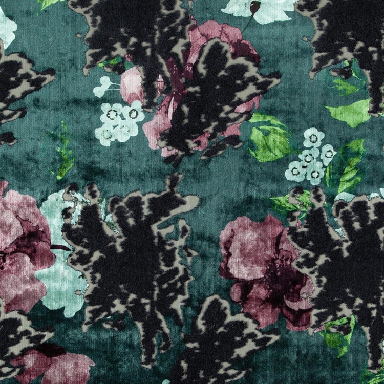 Flora Lily Pad - Velvet Upholstery Fabric - www.