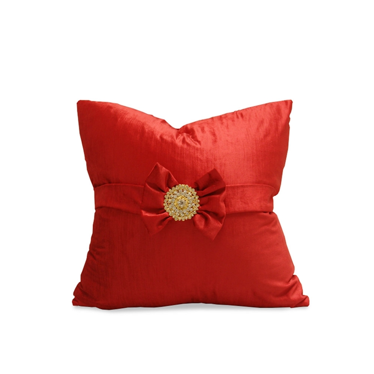 Bow Red Velvet and Gold Brooch Pillow