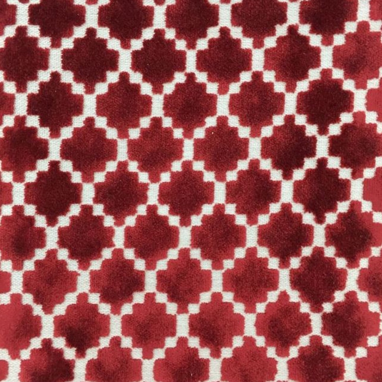 Haute House Fabric - Arcade Crimson - Velvet Geometric Fabric #4360